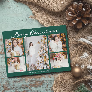 Cartão De Festividades Colagem de Fotos de Família Natalino Verde Chic