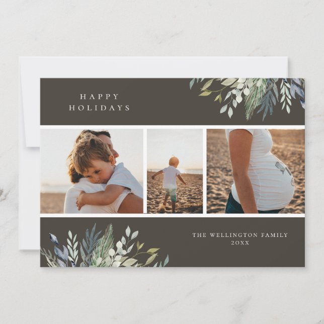 Cartão De Festividades Colagem de Fotos de Feriado de inverno em Aquarela (Frente)