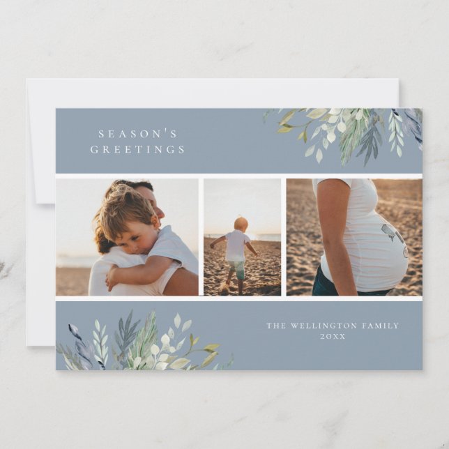 Cartão De Festividades Colagem de Fotos de Feriado de inverno em Aquarela (Frente)