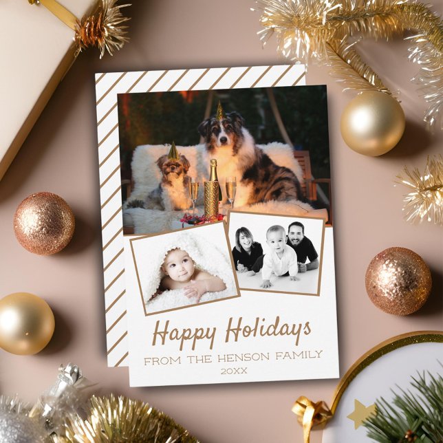 Cartão De Festividades Colagem de Fotos de Férias 3 Fotos (Criador carregado)