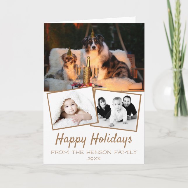 Cartão De Festividades Colagem de Fotos de Férias Felizes 3 Fotos (Frente)