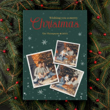 Colagem de Fotos de Flocos de Neve Verde no Natal