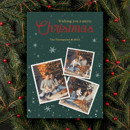 Cartão De Festividades Colagem de Fotos de Flocos de Neve Verde no Natal