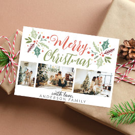 Cartão De Festividades Colagem de Fotos de Folhagem de Berry de Natal Mod