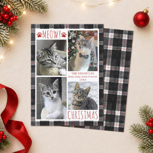 Cartão De Festividades Colagem de Fotos de Gato MEOWY NATAL Xadrez