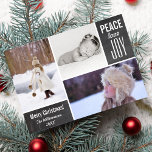 Cartão De Festividades Colagem de Fotos de Joy Love do Quadro de Natal<br><div class="desc">Este cartão de Natal Merry apresenta 3 fotos, as palavras "Joy do Amor pela Paz" e um texto branco personalizado, colocado sobre um fundo de quadro negro. Adicione sua própria mensagem de feriado ao fundo. Moderno e simples, porém sofisticado e moderno, isso faz o cartão perfeito de natal de feriado...</div>