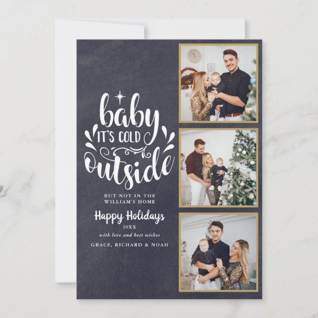 Cartão De Festividades Colagem de Fotos de Natal 3 Boho Quadro Negro (Frente)