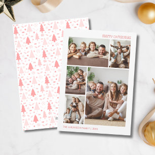 Cartão De Festividades Colagem de Fotos de Natal 5 Família Rosa