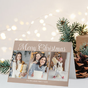 Cartão De Festividades Colagem de Fotos de Natal à Antiga Cor Tan