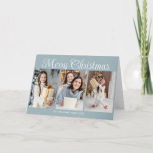 Cartão De Festividades Colagem de Fotos de Natal Azul Empoeirado Elegante