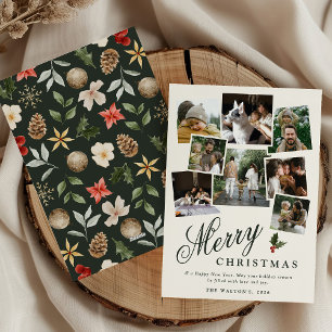 Cartão De Festividades Colagem de Fotos de Natal Botânico de Inverno