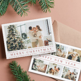 Cartão De Festividades Colagem de Fotos de Natal Clássica Moderna Vermelh
