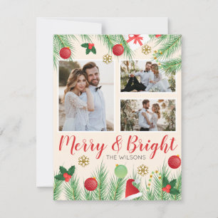 Cartão De Festividades Colagem de Fotos de Natal Colorida Alegre e Brilha