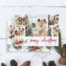 Cartão De Festividades Colagem de Fotos de Natal com Frutas Vermelhas e L