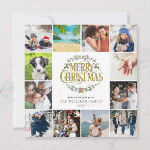 Cartão De Festividades Colagem de Fotos de Natal com Letra Dourada 