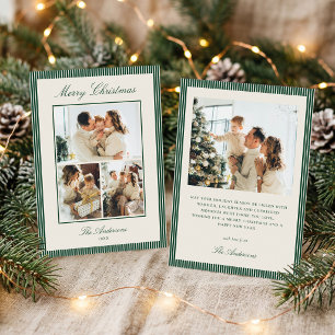 Cartão De Festividades Colagem de Fotos de Natal com Listras Verdes Elega