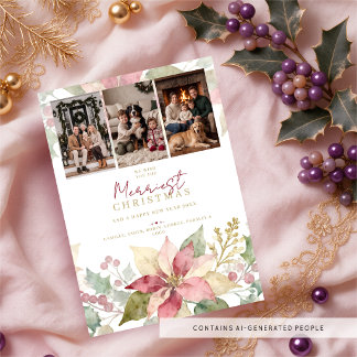 Cartão De Festividades Colagem de Fotos de Natal com Poinsettia Atemporal