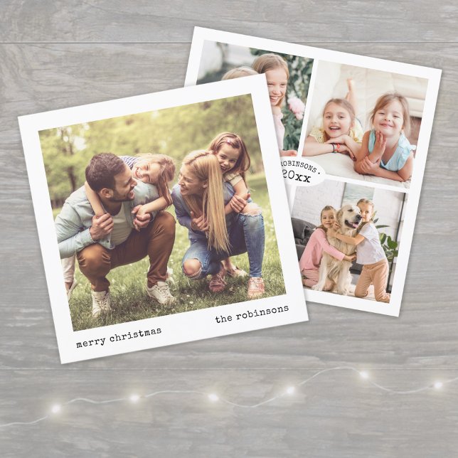 Cartão De Festividades Colagem de Fotos de Natal de Máquina Mínima Modern (Criador carregado)
