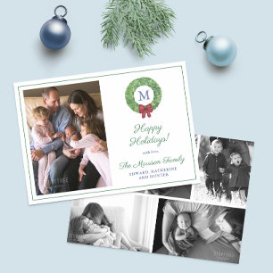 Cartão De Festividades Colagem de Fotos de Natal Elegante Boxwood Wreath
