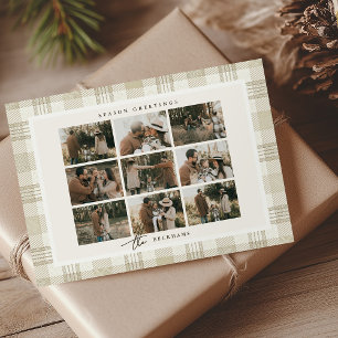 Cartão De Festividades Colagem de Fotos de Natal em Xadrez Bege Macio
