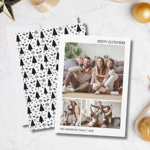 Cartão De Festividades Colagem de Fotos de Natal Família Branco e Preto