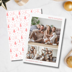 Cartão De Festividades Colagem de Fotos de Natal Família Rosa