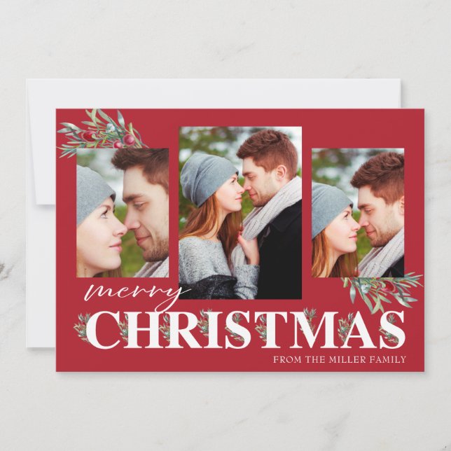 Cartão De Festividades Colagem de Fotos de Natal Holly Felry (Frente)