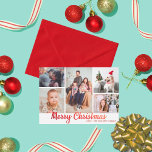 Cartão De Festividades Colagem de Fotos de Natal Merry Red na moda 5<br><div class="desc">Estes cartões com fotos divertidos e modernos são perfeitos para enviar a família e amigos este Natal. A design apresenta uma tipografia vermelha "Feliz Natal" com uma colagem de 5 fotos que é fácil de mudar para torná-la pessoal para você e sua família.</div>