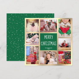Cartão De Festividades Colagem de Fotos de Natal Moderna, Verde e Dourada
