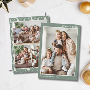 Cartão De Festividades Colagem de Fotos de Natal Moderno 4 Família Verde