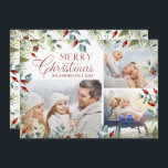 Cartão De Festividades Colagem de Fotos de Natal Moderno Greens de Invern<br><div class="desc">Um cartão de Natal moderno para os seus envios de Natal, o design simples apresenta uma colagem de 3 fotos para as suas fotos favoritas com Feliz Natal em tipografia vermelha. O cartão é emoldurado com uma borda de aquarela de folhagens de inverno variadas. Personalize o verso com a sua...</div>