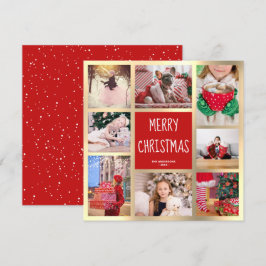 Cartão De Festividades Colagem de Fotos de Natal Moderno Vermelho e Doura