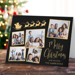 Cartão De Festividades Colagem de Fotos de Natal Papai Noel Trenó