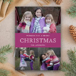 Cartão De Festividades Colagem de Fotos de Natal Pink Winter<br><div class="desc">Mande a sua família e os seus amigos um cartão de Natal cor-de-rosa fofo com as suas fotografias familiares favoritas. Sacudir a carta para revelar um lindo padrão de flocos de neve na parte traseira da carta.</div>