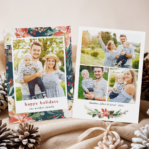Cartão De Festividades Colagem de Fotos de Natal Poinsettia Floral 4