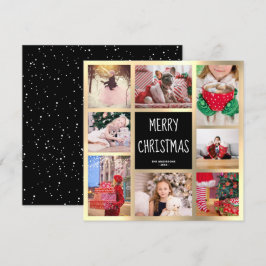 Cartão De Festividades Colagem de Fotos de Natal Preto e Dourado Moderno