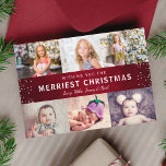 Cartão De Festividades Colagem de Fotos de Natal Rustic Maroon Red Winter<br><div class="desc">Crie o seu próprio cartão de Natal vermelho escuro, na moda elegante, com flocos de neve. Adicione suas fotos e seu nome favoritos para criar algo realmente exclusivo. Edite este modelo de design clicando em 'Alterar' e carregando suas próprias imagens, conforme mostrado acima. Para editar o nome, altere o texto...</div>