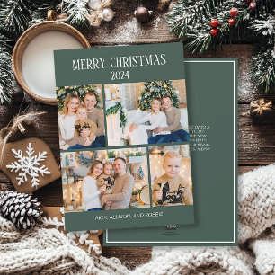 Cartão De Festividades Colagem de Fotos de Natal Verde 4