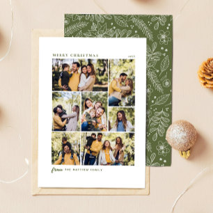 Cartão De Festividades Colagem de Fotos de Natal Verde Botânico Família 7
