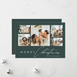 Cartão De Festividades Colagem de Fotos de Natal Verde com Roteiro Modern