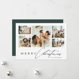 Cartão De Festividades Colagem de Fotos de Natal Verde com Roteiro Modern
