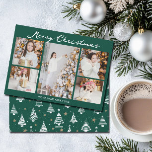 Cartão De Festividades Colagem de Fotos de Natal Verde Esmeralda Alegre