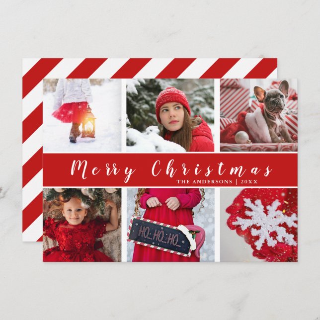Cartão De Festividades Colagem de Fotos de Natal Vermelho e Branco Modern (Frente/Verso)
