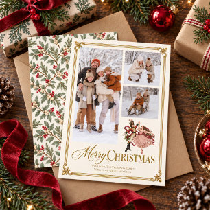Cartão De Festividades Colagem de Fotos de Natal Vintage com Soldado de C
