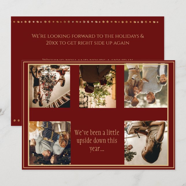 Cartão De Festividades Colagem de Fotos de Natal Viradas para Baixo Festa (Frente/Verso)