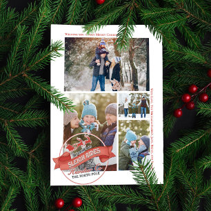 Cartão De Festividades Colagem de Fotos de Passeios de Trenó Vermelho Vin