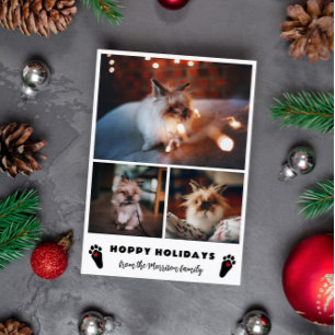 Cartão De Festividades Colagem de Fotos de Patas de Coelho Férias Felizes