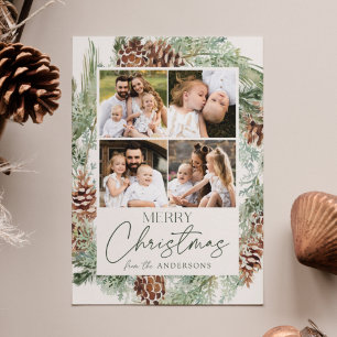 Cartão De Festividades Colagem de Fotos de Pine Cone Wreath Rustic Waterc