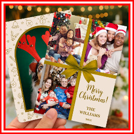 Cartão De Festividades Colagem de Fotos de Presente de Natal com Laço Ele