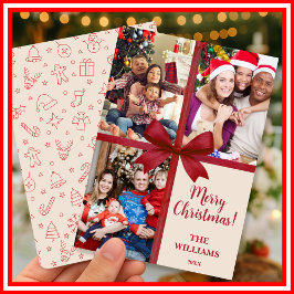 Cartão De Festividades Colagem de Fotos de Presente de Natal com Laço Ele